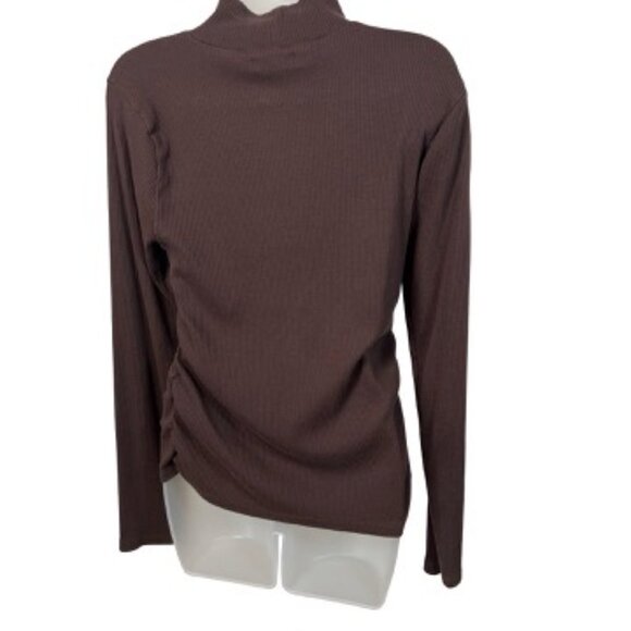J. Crew Brown Ribbed Ruched Mock Neck  Size Large - Picture 3 of 8